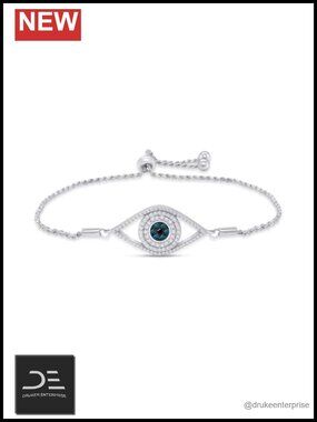 Evil Eye Bolo Bracelet 14k White Gold Over Silver Natural Diamond 0.10ctw